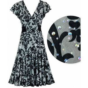 Vintage Y2K Volume One Dress M Gray Black Sequin Babydoll Whimsigoth Dark Fairy
